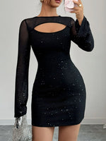 Glitter Cutout Long Sleeve Mini Dress