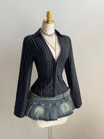 Striped Long Sleeve Fitted Blouse