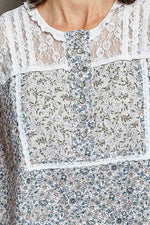 POL Printed Woven Lace Back Round Neck Sleeveless Top