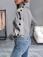 Striped Turtleneck Long Sleeve Blouse