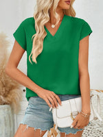 V-Neck Cap Sleeve Blouse