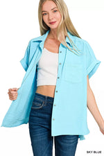 Zenana Woven Airflow Button Down Shirt