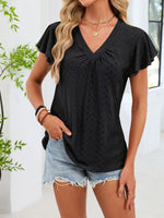 V-Neck Flutter Sleeve T-Shirt