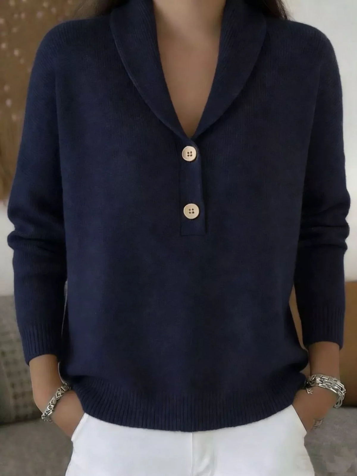Full Size Button Detail Long Sleeve Sweater Plus Size