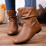 Flat Ankle Boots with Wrinkled Design