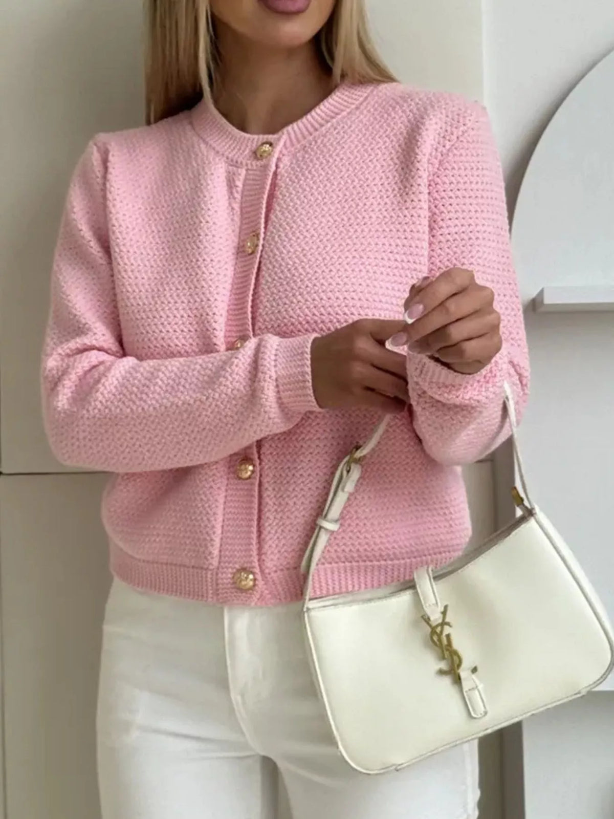 Button Up Texture Knit Cardigan