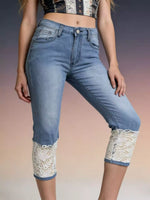 Full Size Lace Trimmed Capri Jeans Plus Size
