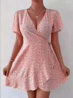 Floral Flutter Sleeve Wrap Mini Dress