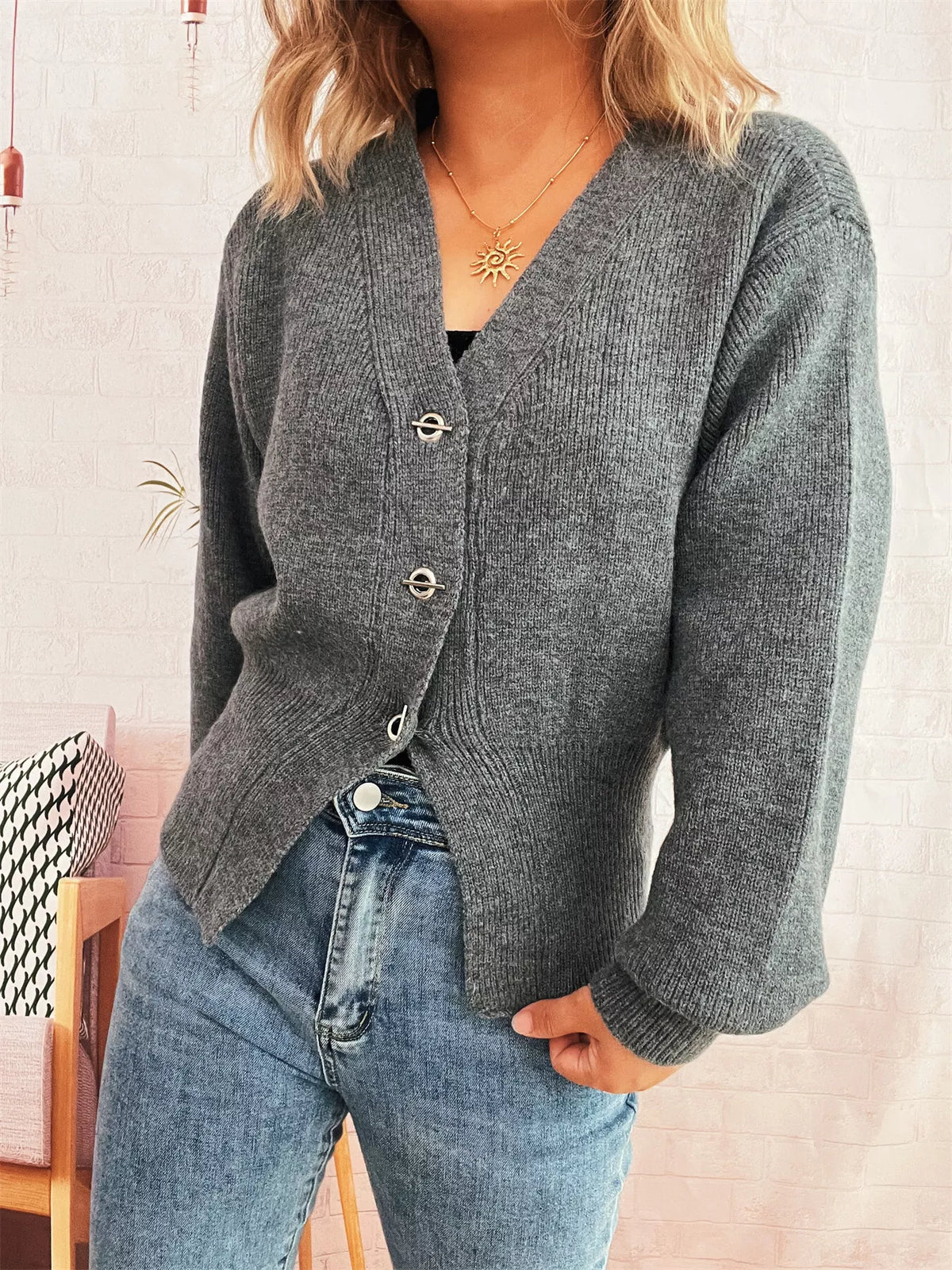 Button Up Long Sleeve Cardigan