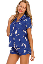 Printed Button Up Short Sleeve Top and Shorts Lounge Set