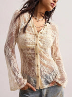Elegant Sheer Lace Button-Down Shirt