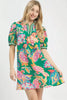 Umgee Jacquard Paisley Print Puff Sleeve Tunic Dress