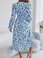 Ruffled Floral V-Neck Flounce Sleeve Dress
