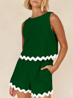 Contrast Trim Round Neck Tank and Shorts Set