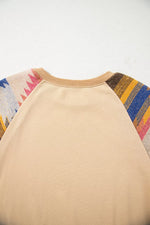 Sequined Rodeo Graphic Aztec Bubble Sleeve Patchwork Western Sweatshirt