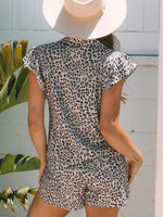 Leopard Print Cap Sleeve Top and Shorts Summer Set