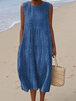 Full Size Round Neck Sleeveless Casual Midi Dress Plus Size