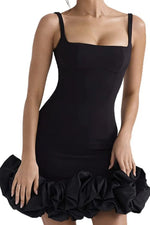 Ruched Square Neck Sleeve Mini Dress