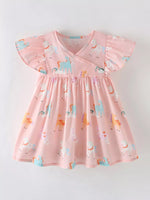Children's Unicorn Print Flutter Sleeve Dress