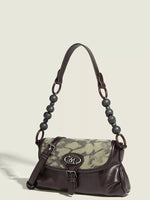 Beaded Handle Flap Shoulder Bag