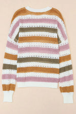 Striped Round Neck Hollowed Sweater