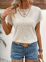 Crochet Lace Short Sleeve Casual T-Shirt
