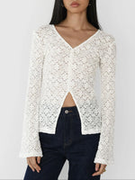 Lace V-Neck Flare Sleeve T-Shirt