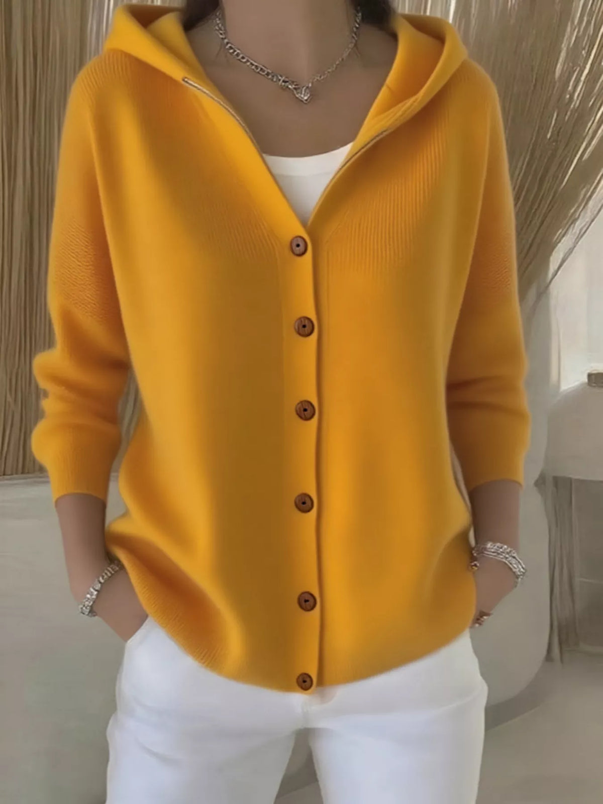 Full Size Hooded Button-Front Soft Knit Cardigan Plus Size
