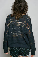 POL Open-Knit Floral Button Cardigan