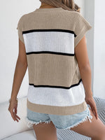 Color Block Round Neck Cap Sleeve Knit Top
