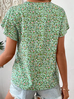 Floral Print V-Neck Short Sleeve Blouse
