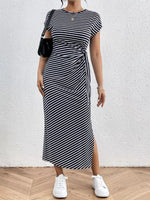 Striped Tie Side Casual Midi Dress