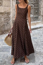 Polka Dot Print Square Neck Sleeveless Vacation Maxi Dress