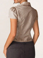 Striped Collared Neck Short Sleeve Shirt