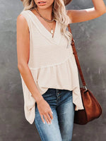 V-Neck Waffle Knit Tank Top with Contrast Stitching
