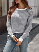 Ribbed Round Neck Raglan Sleeve Knit Top