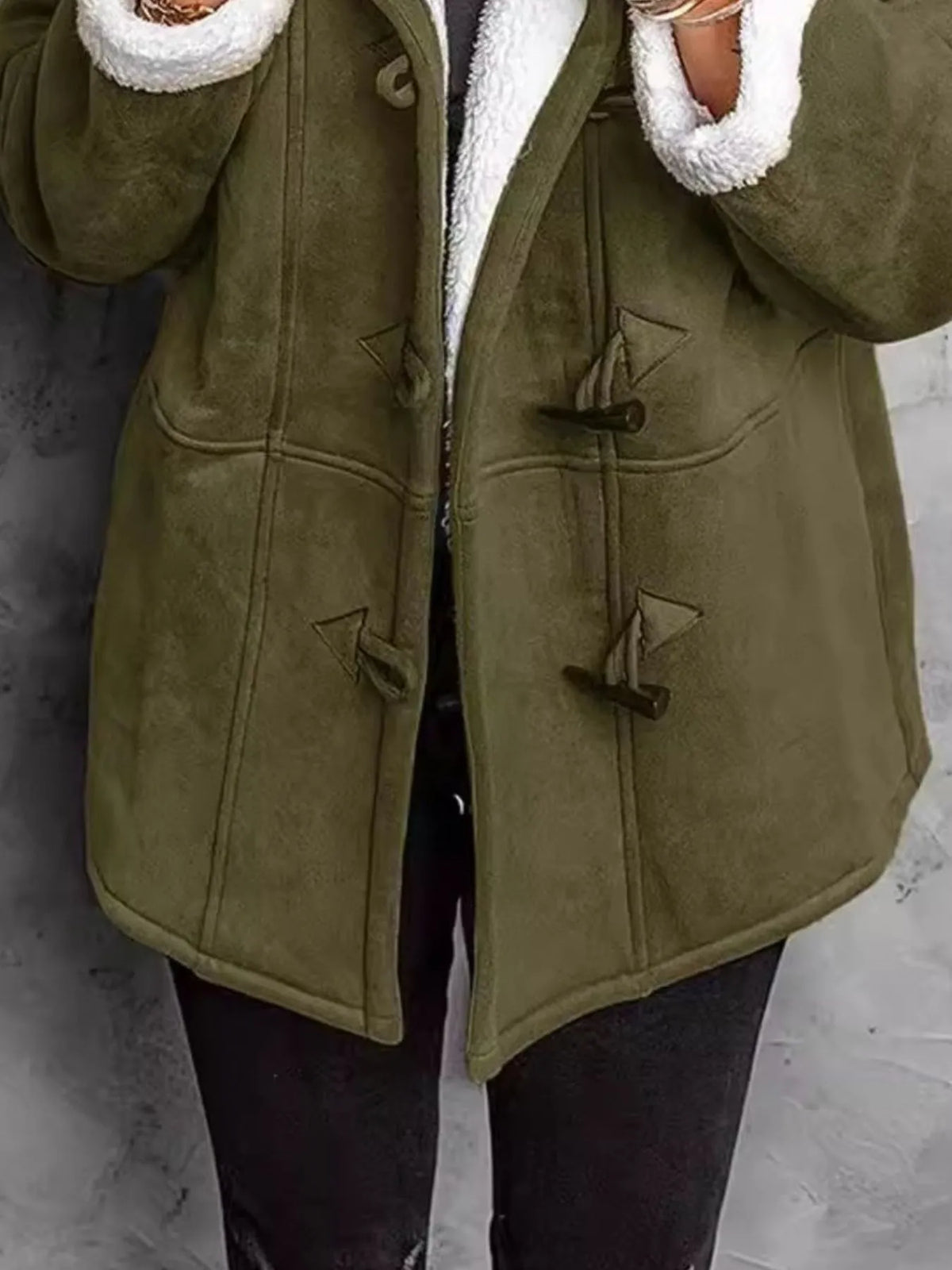 Full Size Cozy Sherpa Lined Toggle Coat with Hood Plus Size