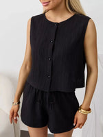 Textured Round Neck Tank and Shorts Set