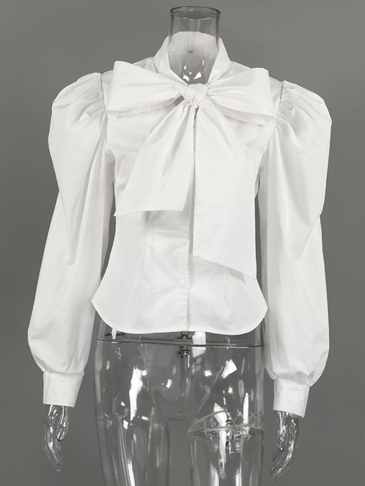 Bow Tie Puffed Sleeves Blouse