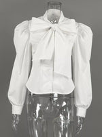 Bow Tie Puffed Sleeves Blouse
