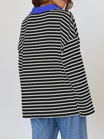 Striped Contrast Collar Long Sleeve Top