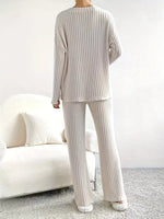 Ribbed Knit V-Neck Top and Pants Set