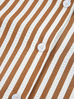 Stripe Ruffled Hem Collared Long Sleeve Shirt Mini Dress