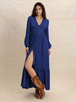 Plus Size Slit V-Neck Long Sleeve Maxi Dress