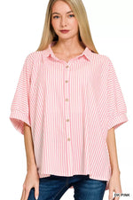 Zenana Oversized Stripe Button Down Shirt