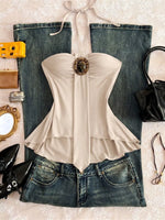 Embellished Front Halter Neck Cami