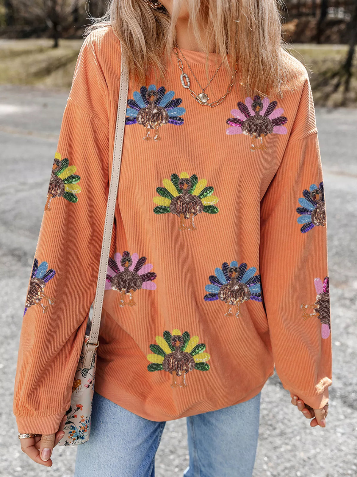 Turkey Graphic Corded Baggy Sweatshirt