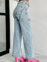 High Waist Cut-Out Wide Leg Jeans