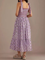 Floral Smocked Tie-Shoulder Midi Dress