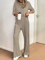 Plus Size Ribbed Knit Button-Front Top and Pants Set